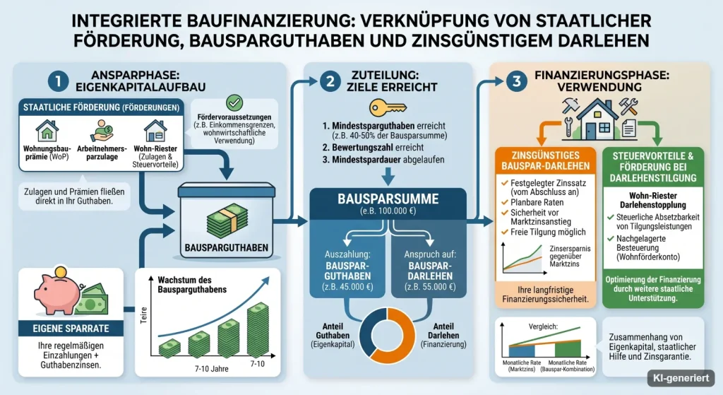 Sparschwein, Taschenrechner und Hausmodell auf dem Schreibtisch – geförderte Altersvorsorge ab 2027