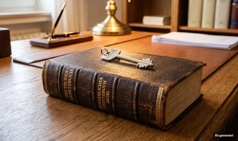 Ledergebundenes Gesetzbuch mit Hausschlüsseln auf einem Schreibtisch – steuerliche Regeln der Eigenheimrente