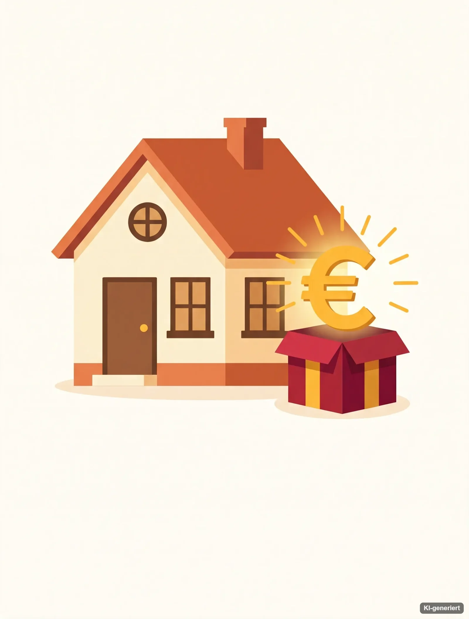 Illustration: Haus mit Geschenkpaket und Euro-Münze – staatliche Zulagen für das Eigenheim