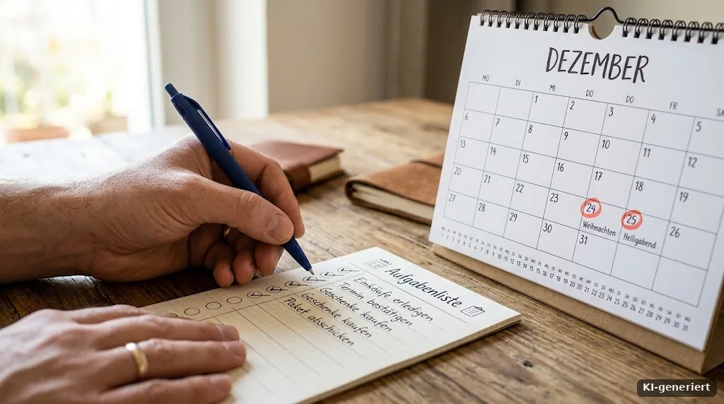 Checkliste und Kalender mit markiertem Dezember als Erinnerung an die Frist