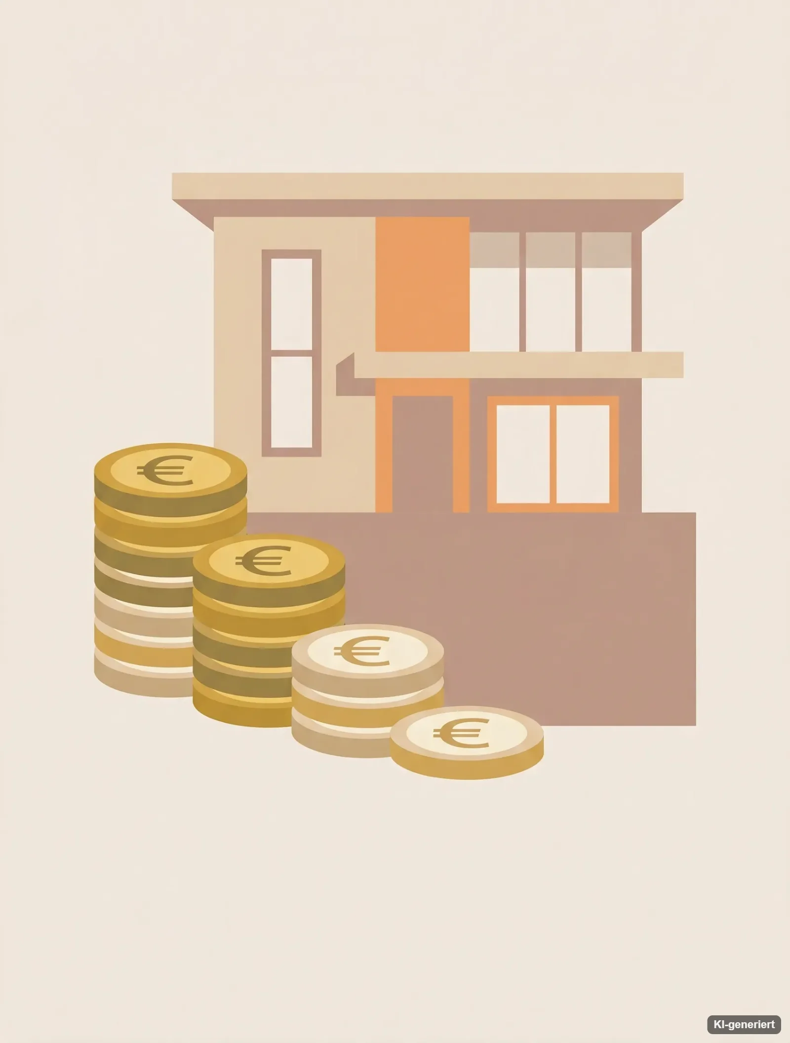 Illustration: Münzstapel vor einem modernen Haus – Bausparguthaben als Eigenkapital