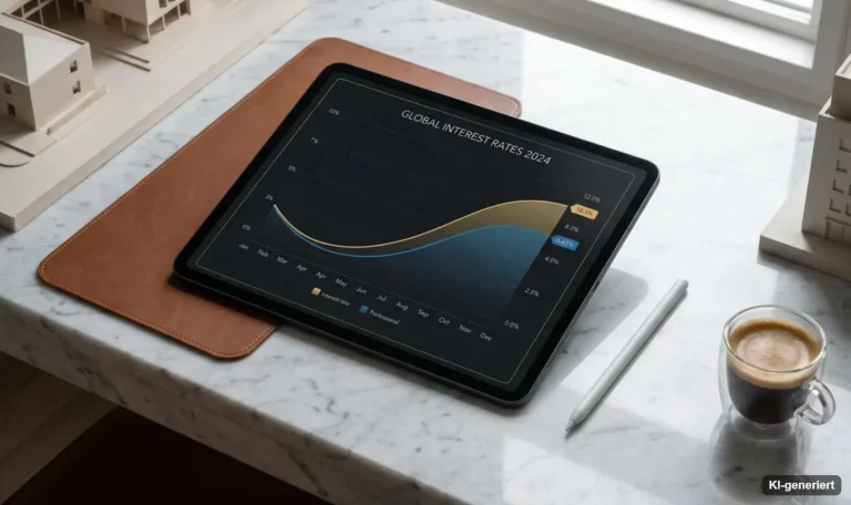 Tablet mit ansteigender Verlaufskurve auf einem Schreibtisch – Entwicklung des Wohnförderkontos